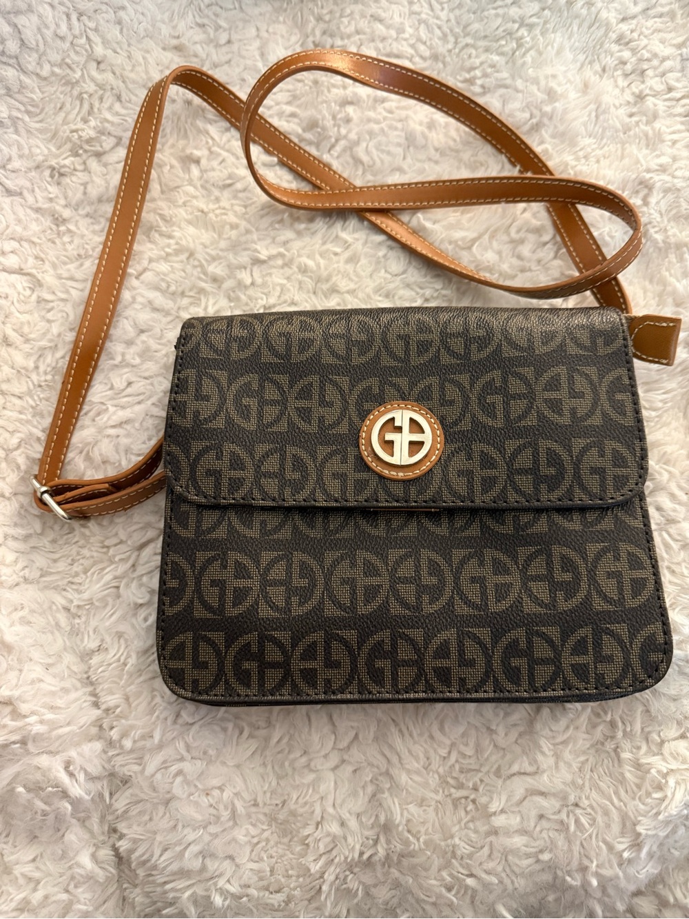 Giani Bernini Brown Patterned Crossbody Bag with Tan Strap